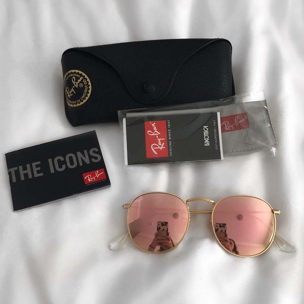 Rose Gold Pink Ray Ban Round Sunglasses